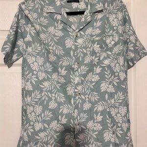 Saks Fifth Avenue Aqua and White Botanical Shirt